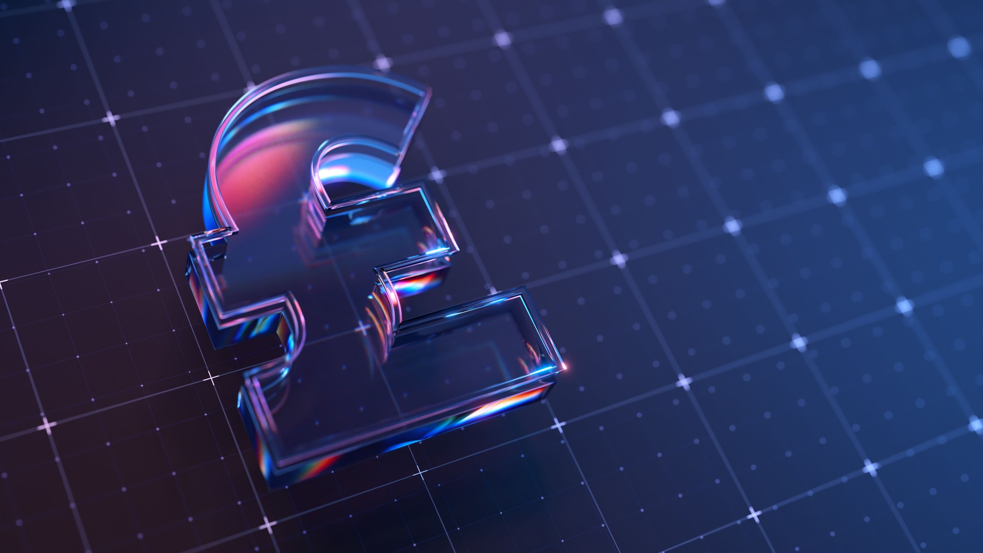 Futuristic Glass Pound Symbol on Digital Grid Background
